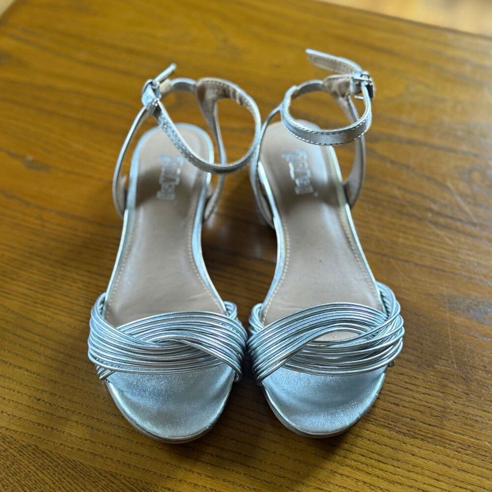 GRASH Women's Silver Strappy Ankle Strap Buckle Sandals Synthetic US 5